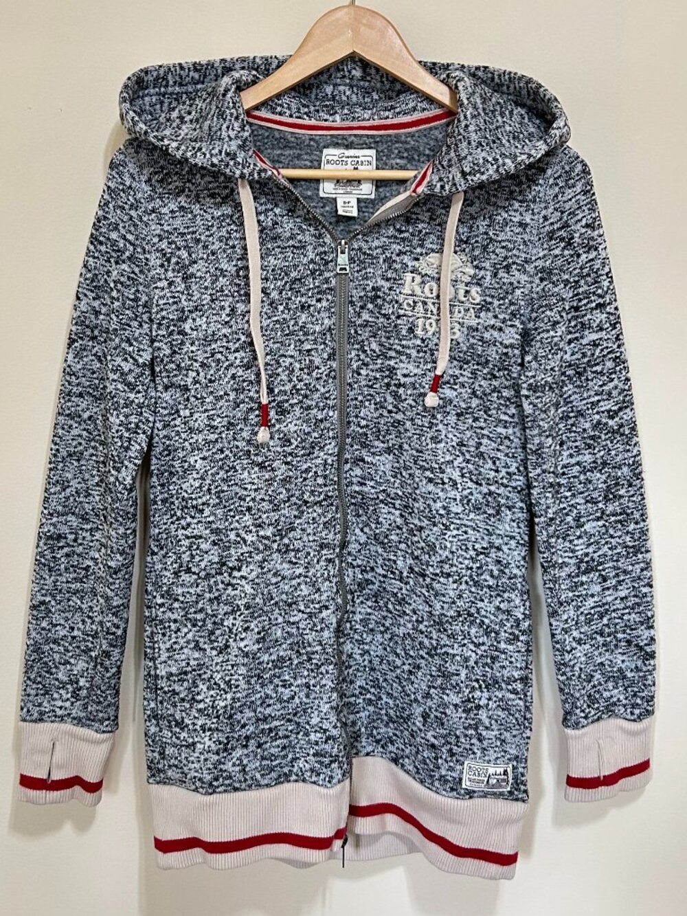 Roots Cabin Collection Hoodie Salt & Pepper Heathered Grey Womens Size S